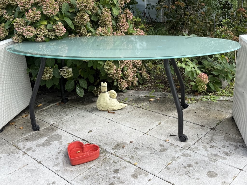 Grote glazen tafel, Huis en Inrichting, Ophalen, Gebruikt, 150 tot 200 cm, 200 cm of meer