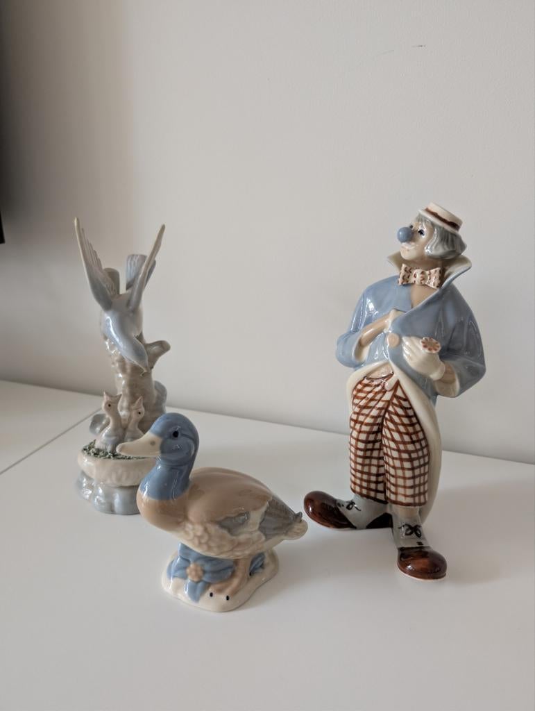 Jaren '60 Valencia Porselein: Eend, Clown & Duif met Nest, Ophalen of Verzenden, Gebruikt, Dier