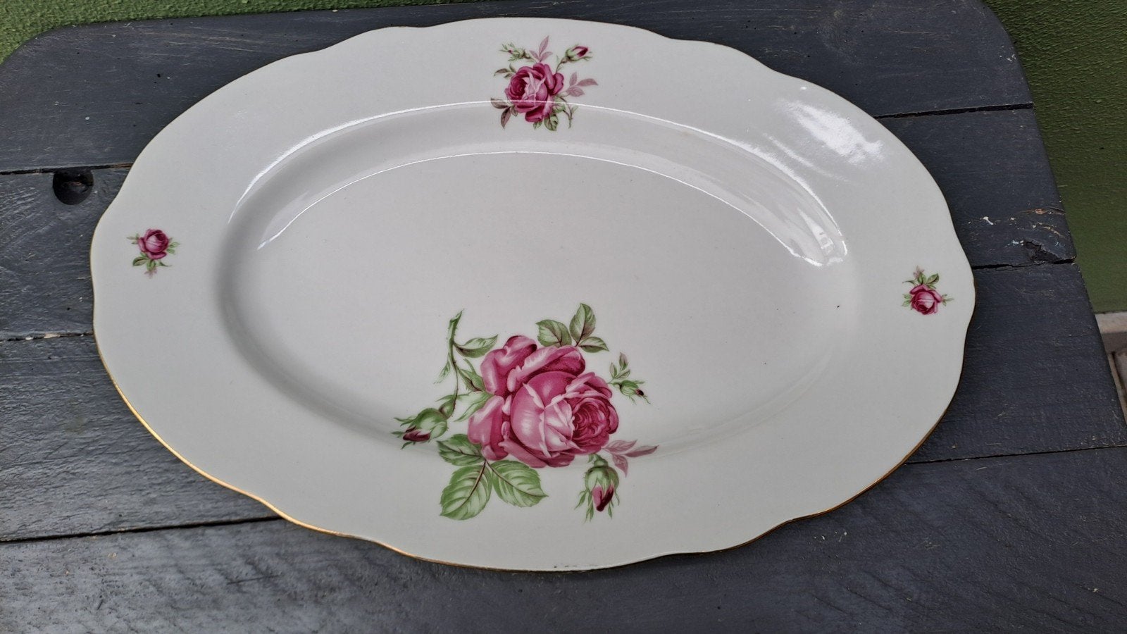Bohemia Vleesschaal met Rozen Decor - Vintage Serveerschaal, Antiek en Kunst, Ophalen of Verzenden