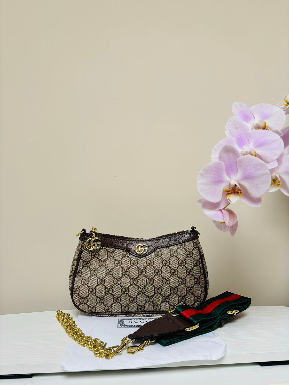 Gucci Ophidia GG mini schoudertas, Ophalen of Verzenden, Nieuw, Bruin, Schoudertasje