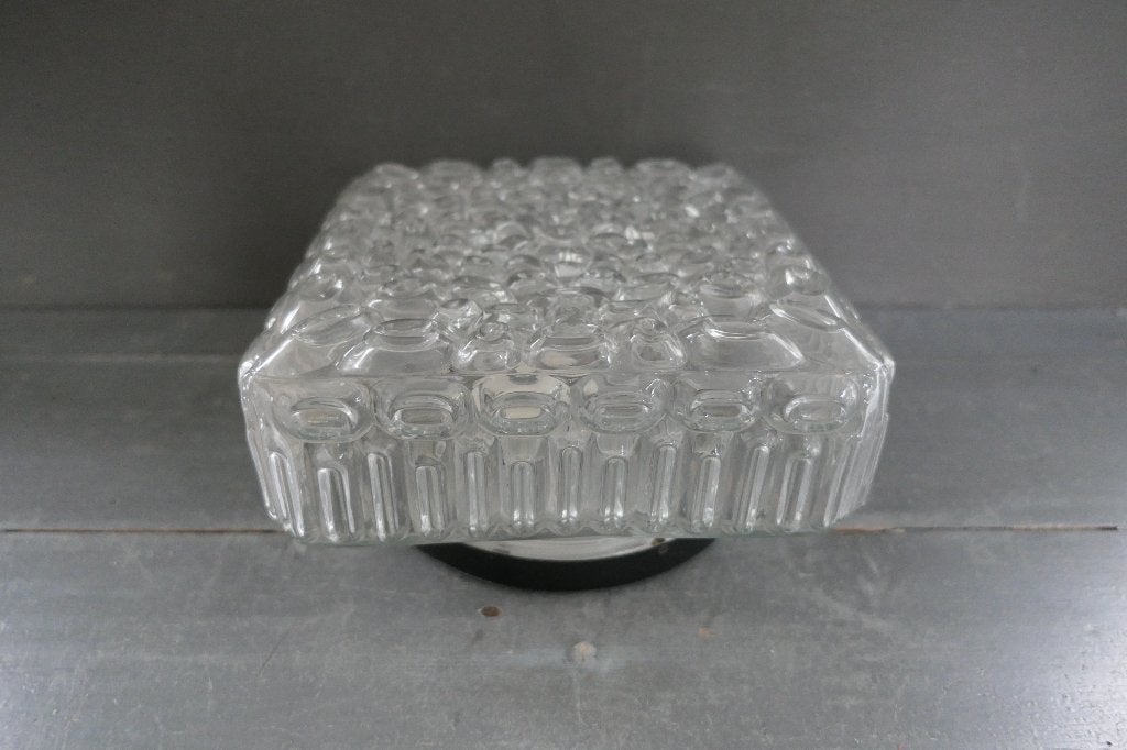 Vintage Ijsglas Plafonnière Glashütte Limburg, Huis en Inrichting, E27 (groot), Zo goed als nieuw, Plafondlamp, Glas
