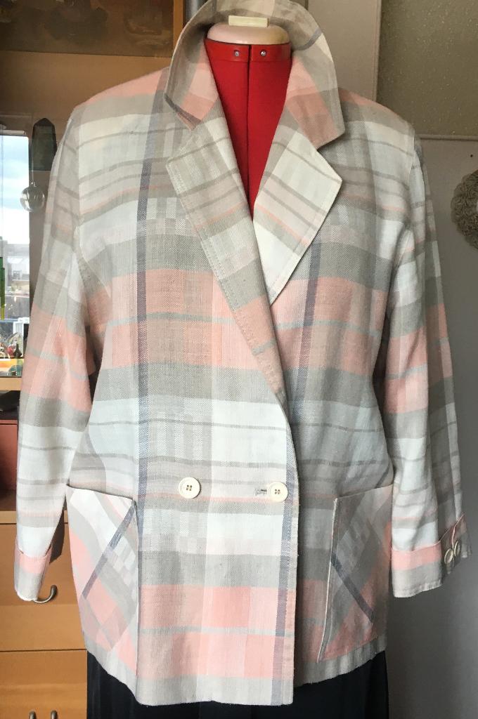 Vintage zacht rose/grijs/creme linnen mix colbert maat 40, Ophalen of Verzenden, Gedragen, Maat 42/44 (L), Overige kleuren