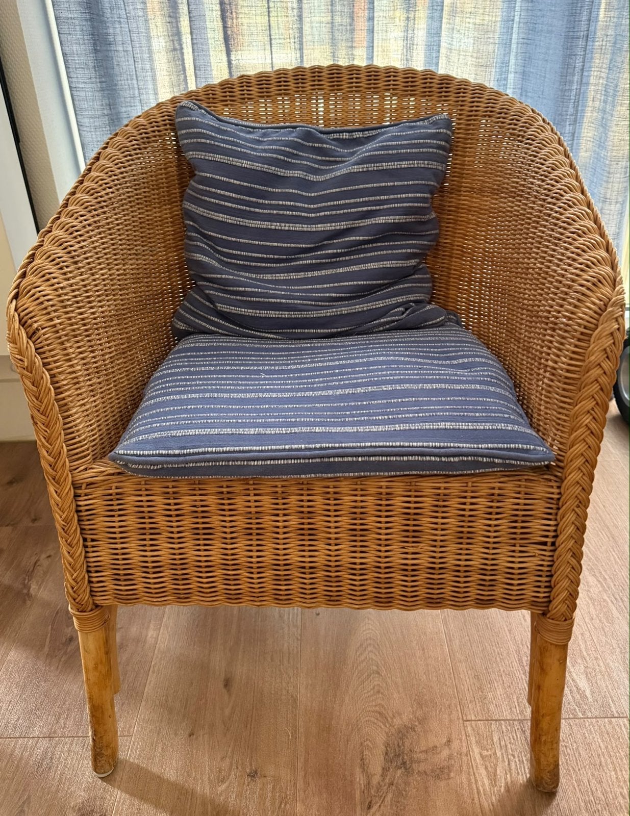 Lloyd Loom stoel - Rotan fauteuil met kussen, Ophalen, Gebruikt, Bruin, Riet of Rotan