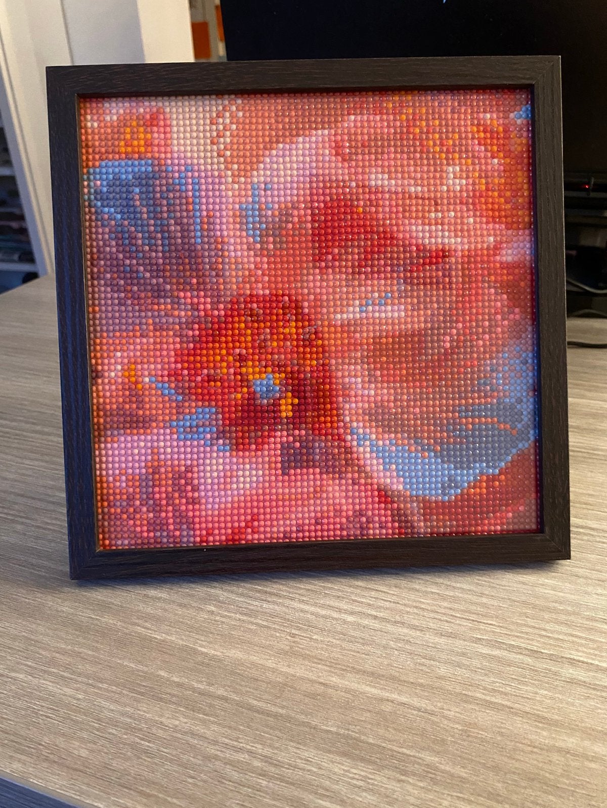 Fotolijstje met gemaakte Diamond Painting 20x20 cm, Ophalen of Verzenden, Zo goed als nieuw, Hout