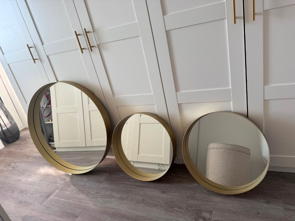 3 luxe ronde gouden spiegels, Ophalen, Minder dan 50 cm, Rond, Zo goed als nieuw