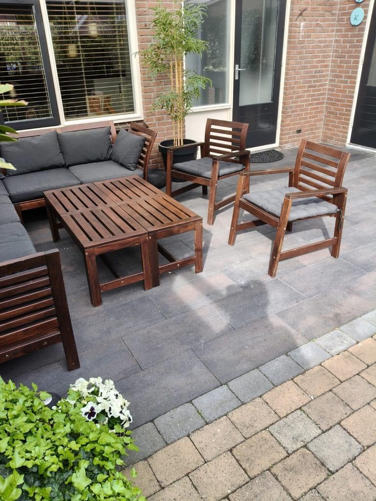 Ikea Acacia Houten Hoekbank met Tafels en Stoelen, Tuin en Terras, Tuinsets en Loungesets, Ophalen