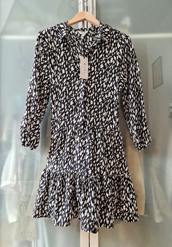 THE STING Bien Bleu zomerjurk leopard nieuw, THE STING Bien Bleu, Verzenden, Zwart, Maat 42/44 (L)