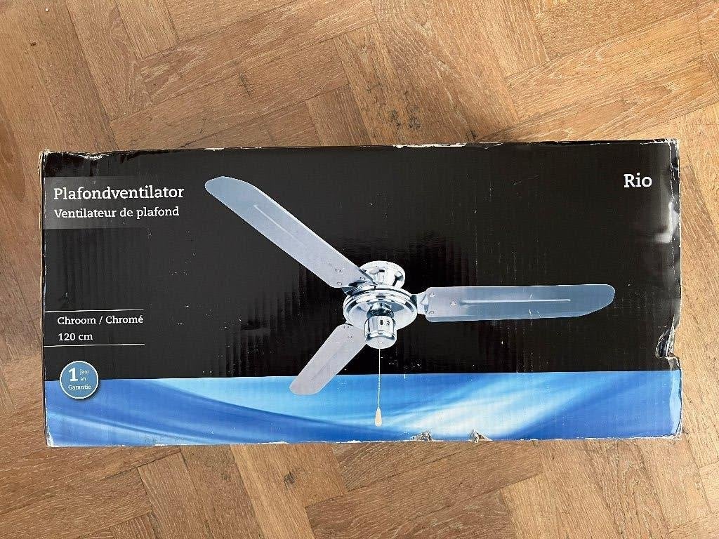 Plafond Ventilator Chroom, nieuw in doos 1x, Ophalen of Verzenden, Nieuw, Plafondventilator