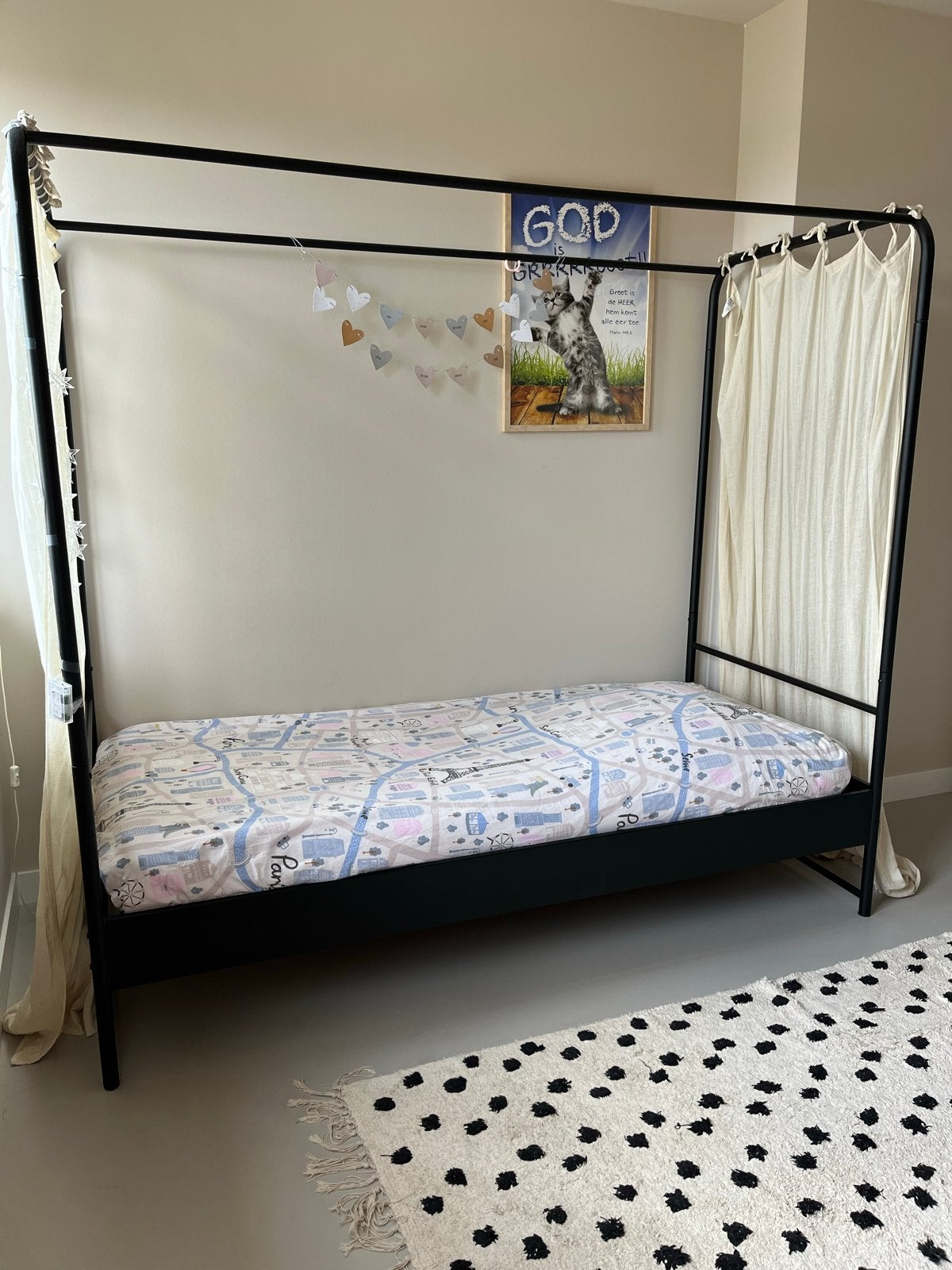 VTwonen Hemelbed Bunk metaal zwart, Huis en Inrichting, Slaapkamer | Bedden, Ophalen, Gebruikt, 90 cm, Eenpersoons