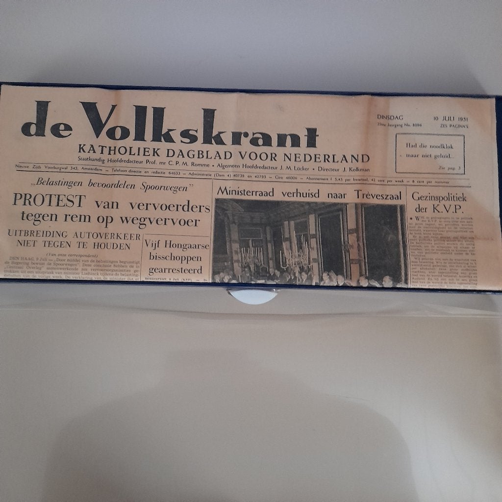 Oude krant (Volkskrant 10 juli 1951), Ophalen, 1940 tot 1960, Nederland, Krant