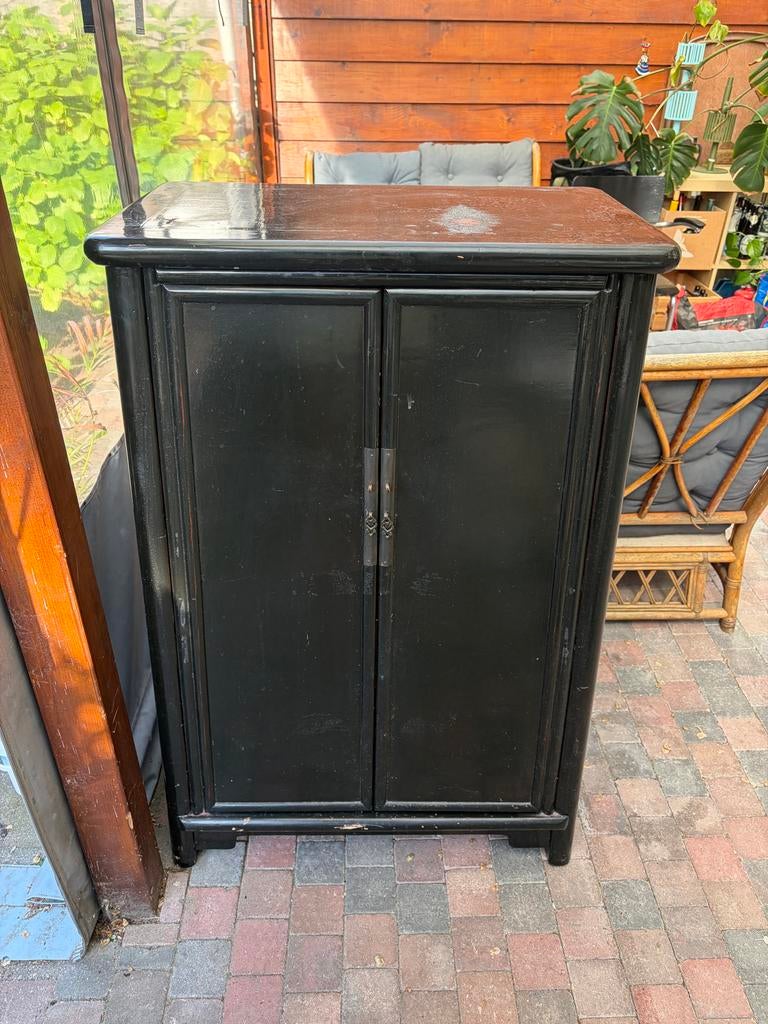 Zwarte houten kast 80x120cm, Ophalen, Gebruikt, 25 tot 50 cm, 50 tot 100 cm