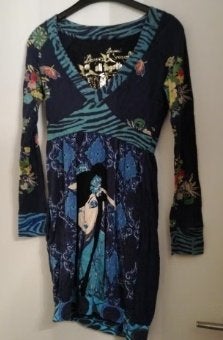 Mooie Desigual Jurk blauw bloemen geborduurd chinees M, Verzenden, Zo goed als nieuw, Blauw