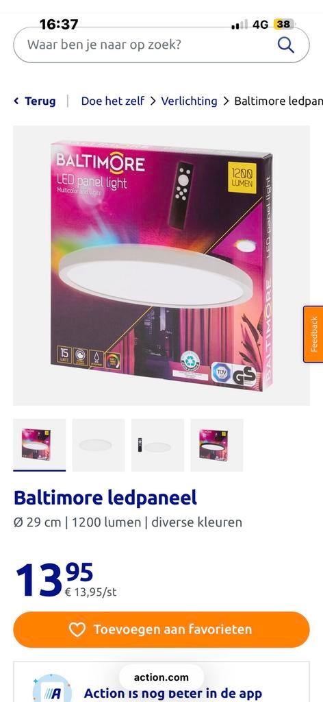 Plafond lamp led action, Huis en Inrichting, Led-lamp, Minder dan 30 watt, Zo goed als nieuw, E27 (groot)