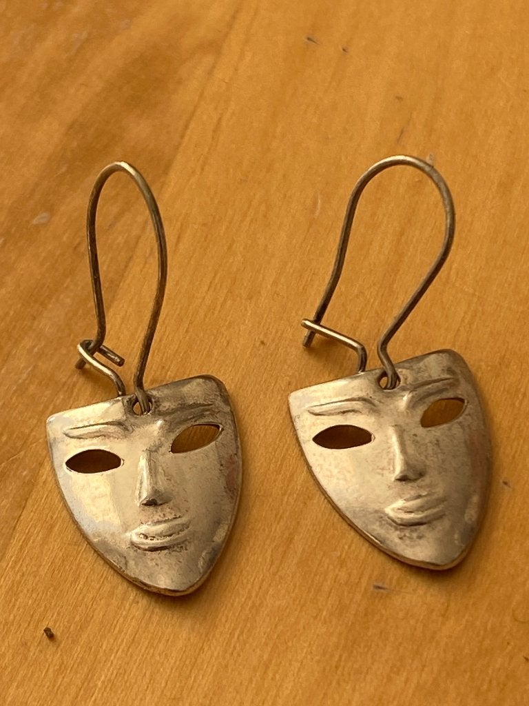 Zilveren hang Oorbellen Theater maskers zgan, Hangers, Ophalen of Verzenden, Zo goed als nieuw, Zilver