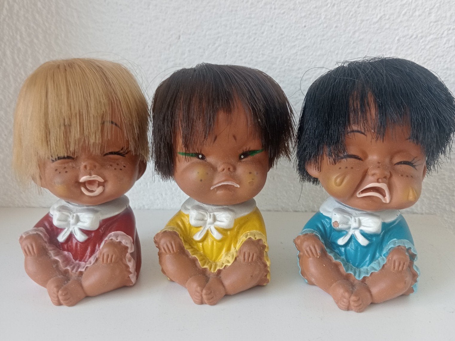 3 vintage emotie Kwai poppetjes jaren 70 uit Japan, Ophalen of Verzenden, Pop