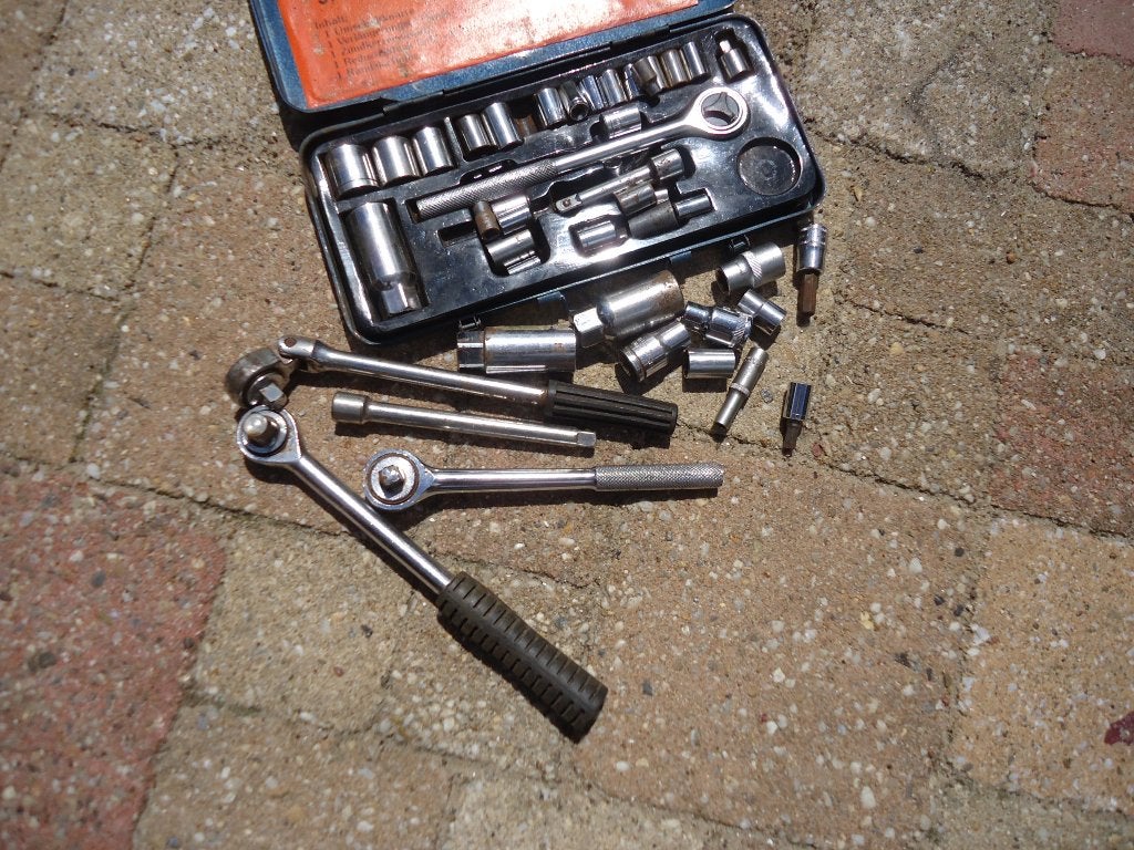 Ratel - Doppenset - gebruikt gereedschap - T.E.A.B., Ophalen of Verzenden, Gebruikt, Sleutel/ratel