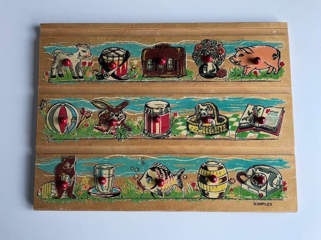 Vintage houten puzzel Simplex, Gebruikt, 10 tot 50 stukjes, Ophalen of Verzenden, Van hout