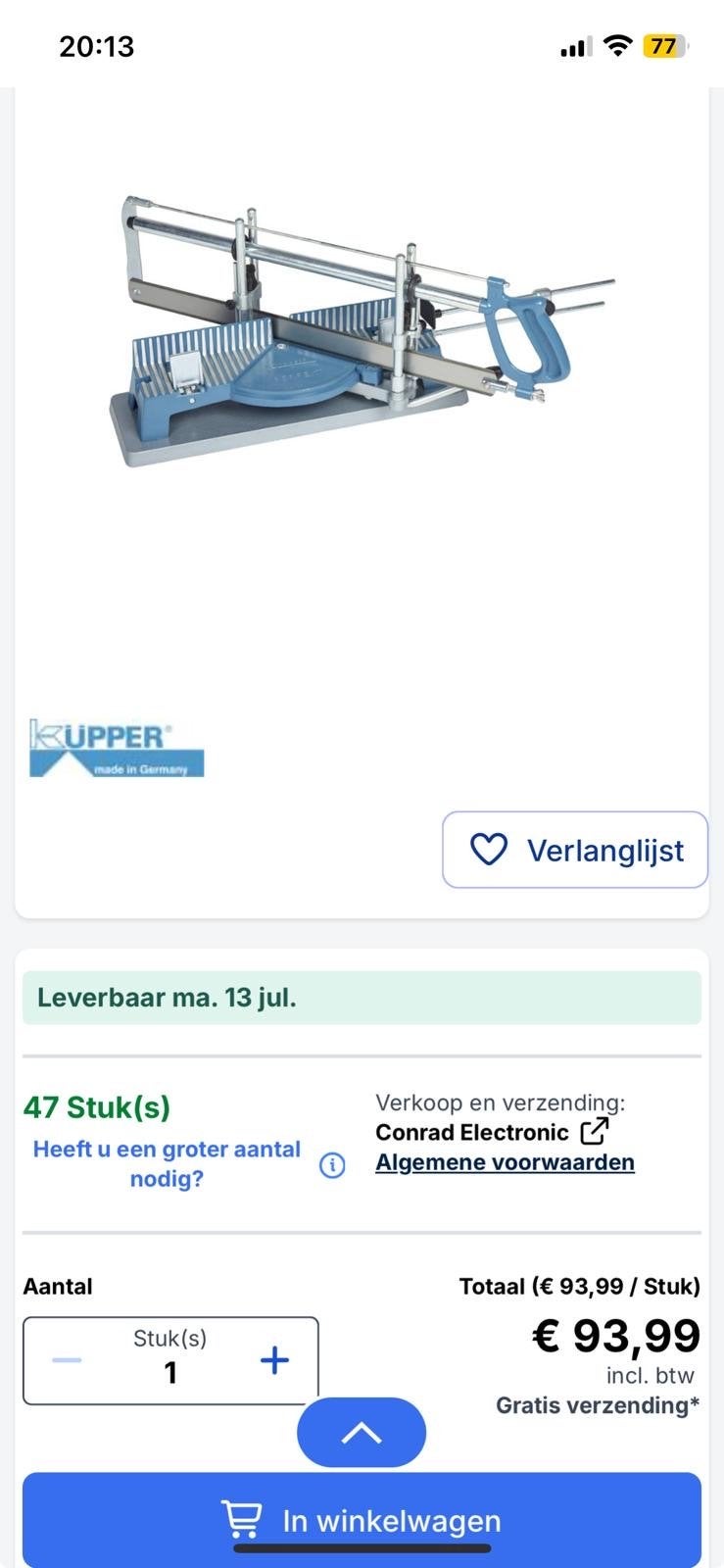 Kupper Verstekzaag Made in Germany, Ophalen, 70 mm of meer, Overige typen, Nieuw
