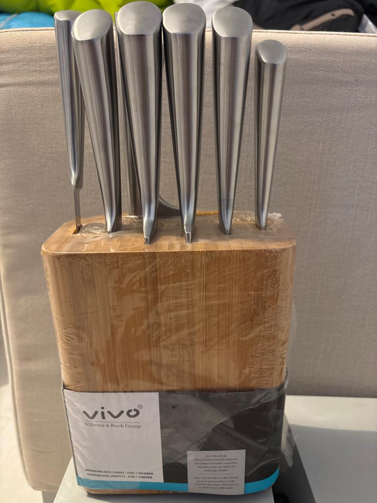 Nieuwe Vivo Villeroy & Boch Messenset met Blok - 7-delig, Huis en Inrichting, Keuken | Bestek, Ophalen of Verzenden, Nieuw, Rvs of Chroom