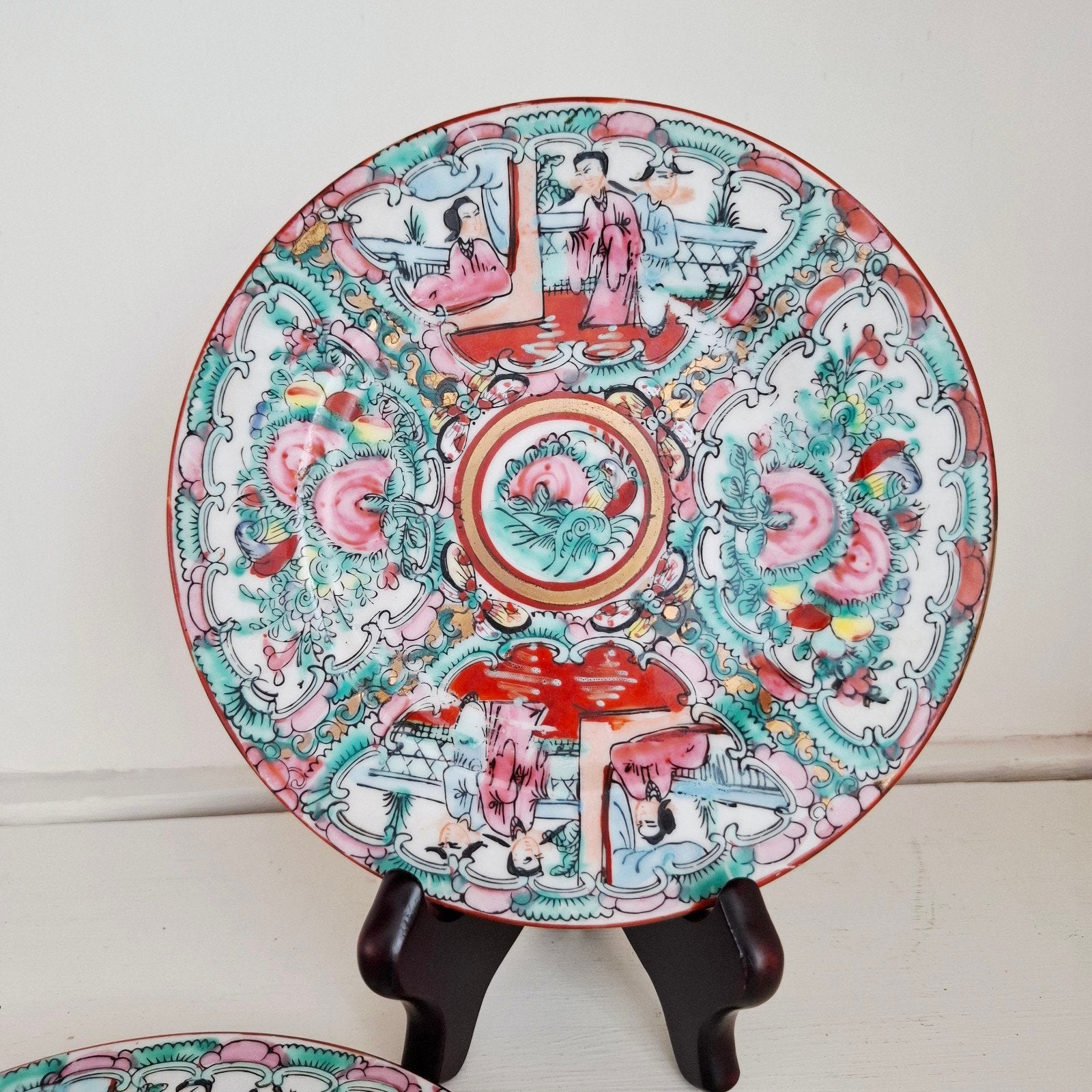 Famille Rose, 2 antieke Chinese gebaksbordjes, Ophalen of Verzenden