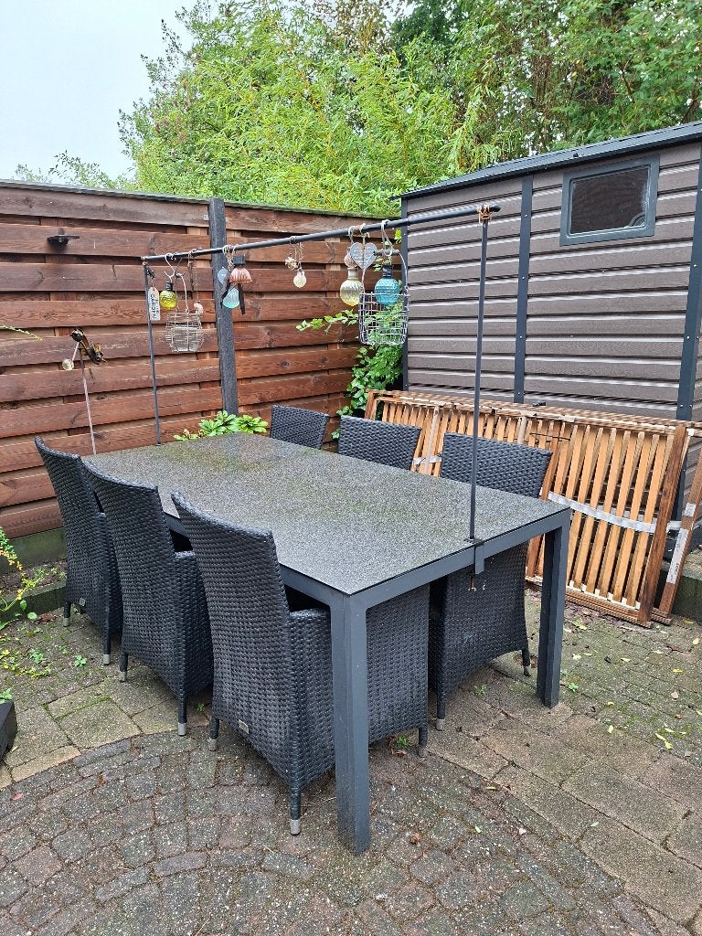 Tuintafel met 6 stoelen, Tuin en Terras, Ophalen, Gebruikt, 6 zitplaatsen, Aluminium