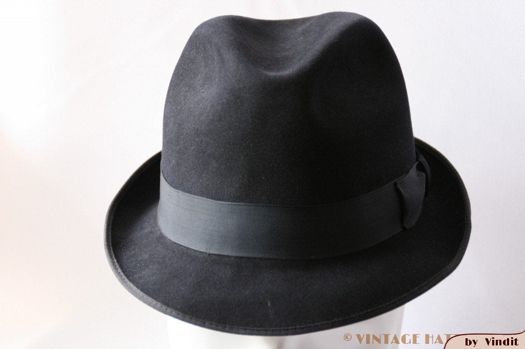 Vintage Gleufhoed Resistol donker blauw 55 = S tot XS, Hoed, Ophalen of Verzenden, 57 cm (M, 7⅛ inch) of minder, Gedragen