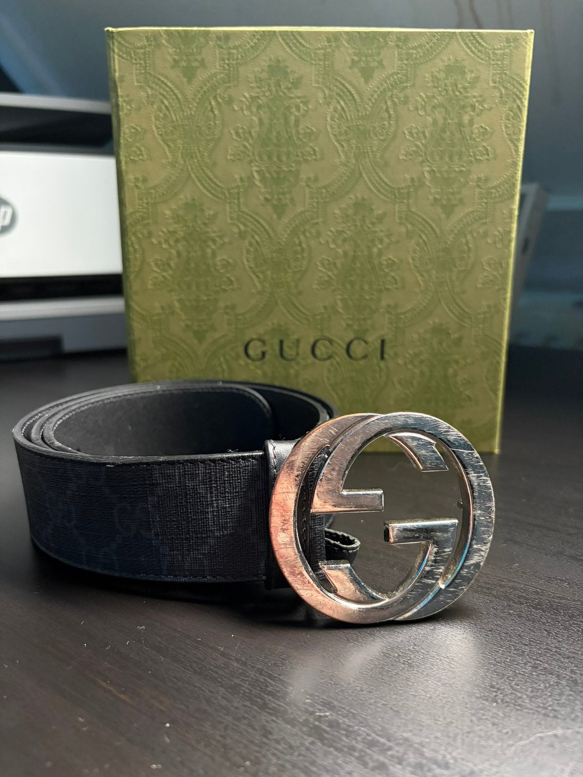ORIGINEEL! Gucci Riem GG monogram - Zwart - 80/90 CM, Ophalen of Verzenden, Zo goed als nieuw, Zwart, 80 tot 90 cm