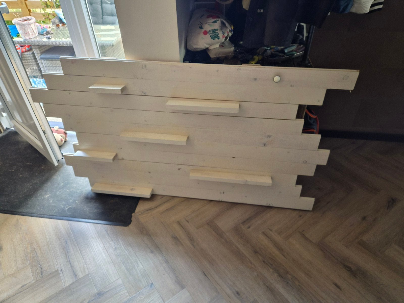 Uniek houten muurbord met planken - Handgemaakt, Ophalen, Gebruikt, Hout, Wandbord of Wandpaneel