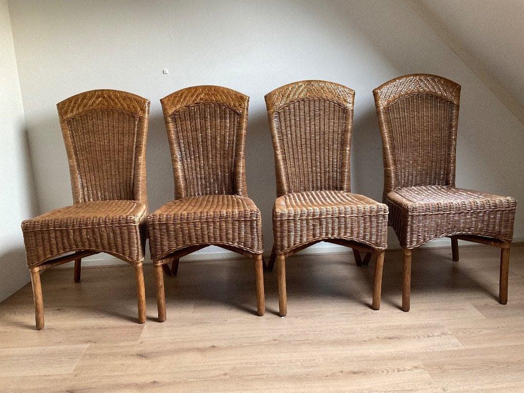 Rotan eetkamerstoelen (4 stuks) – stevige set, scherpe prijs, Ophalen, Gebruikt, Bruin, Riet of Rotan