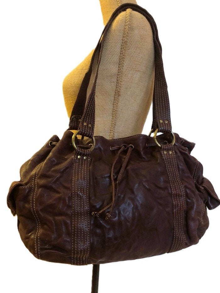 Vintage Manfield leren handtas dames - ruime tas bruin, Verzenden, Gebruikt, Bruin, Handtas