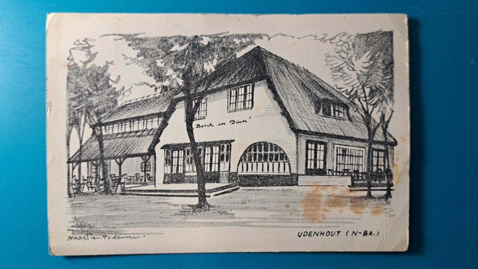 Udenhout Bosch en Duin hotel cafe restaurant 1955, Verzamelen, Ansichtkaarten | Nederland, Ophalen of Verzenden, 1940 tot 1960