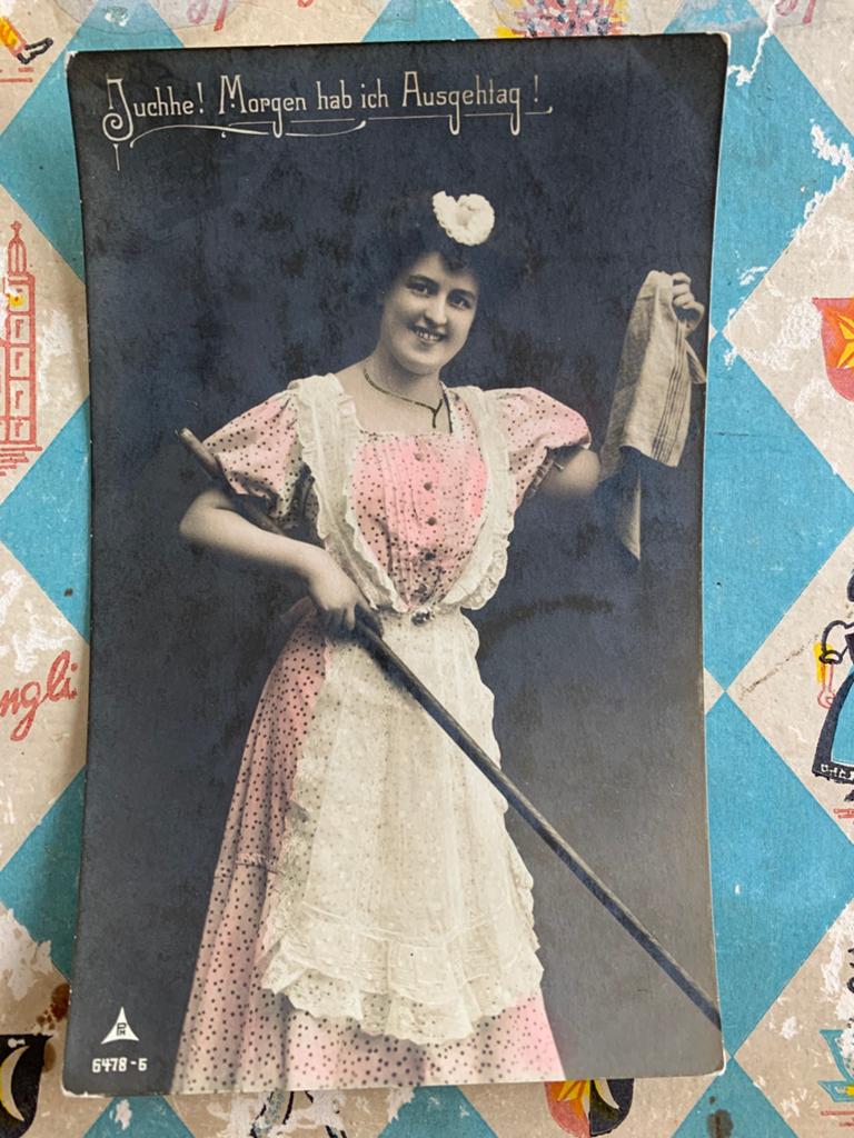 Huishoudster - Juchhe! Morgen hab ich Ausgetag!, Ophalen of Verzenden, Voor 1920, Ongelopen, Ambachten of Beroep