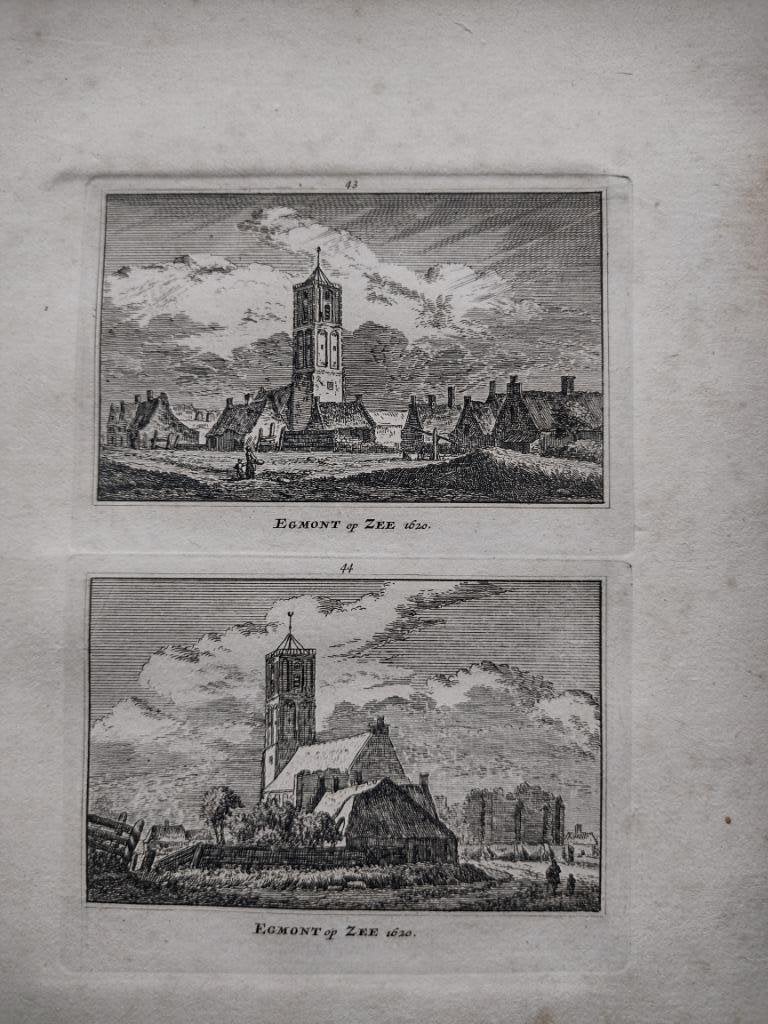 043/044 Egmond op Zee Kopergravure 18e Eeuw dl 3, Antiek en Kunst, Kunst | Etsen en Gravures, Ophalen of Verzenden