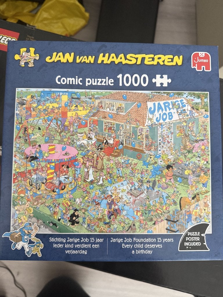 Jan van Haasteren Stichting jarige job 15 jaar 1000 stukjes, Ophalen of Verzenden, 500 t/m 1500 stukjes, Zo goed als nieuw, Legpuzzel