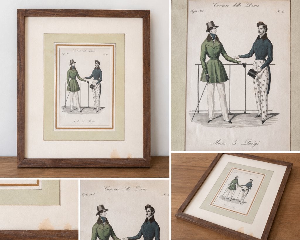 Antieke modeprent Corriere delle Dame – Moda di Parigi, Antiek en Kunst, Ingelijst, 1800 - 1899, Mode, Ophalen of Verzenden