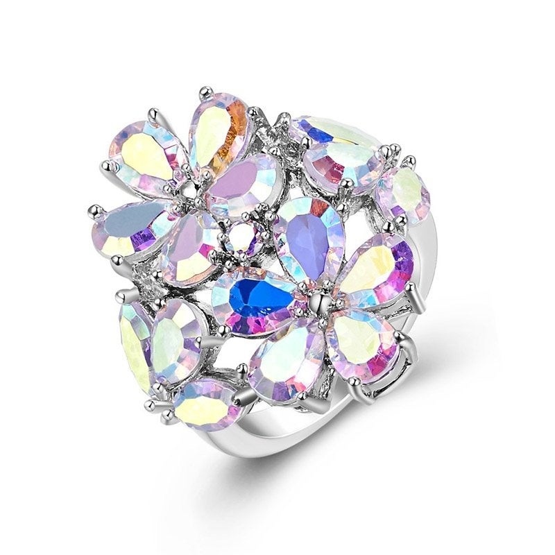 Gerodineerde zilveren ring mt.17,5 multi Swarovski elements, Met kristal, Overige materialen, Verzenden, Nieuw