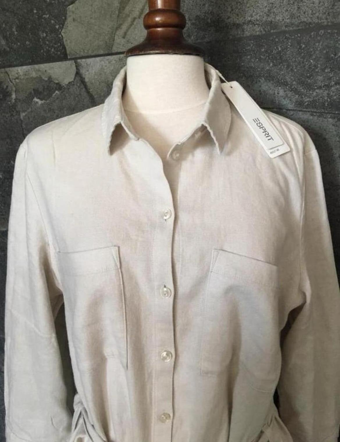 Esprit linnen Safari jurk, beige Nieuw met prijskaartje!, Kleding | Dames, Maat 38/40 (M), Beige, Nieuw, Ophalen of Verzenden
