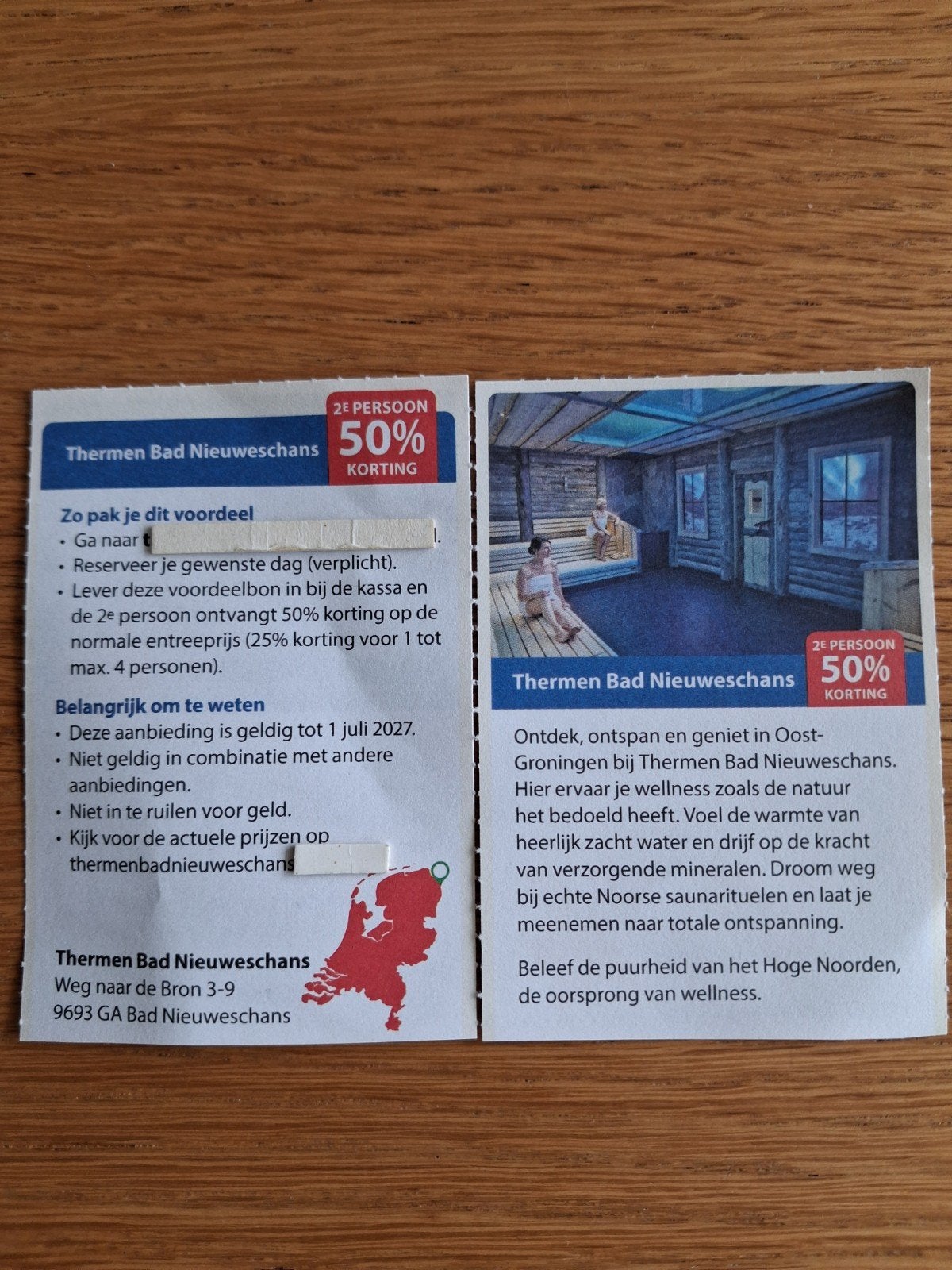 SAUNA THERMEN BAD NIEUWESCHANS 2E PERSOON 50% KORTING!, Tickets en Kaartjes, Twee personen, Kortingsbon, Spa of Sauna
