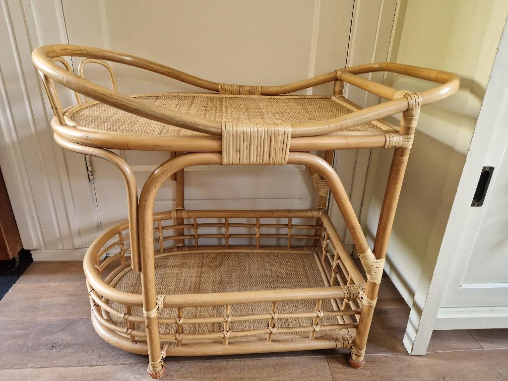 Vintage rotan bamboe serveerwagen, Huis en Inrichting, Ophalen, Zo goed als nieuw, Overige materialen