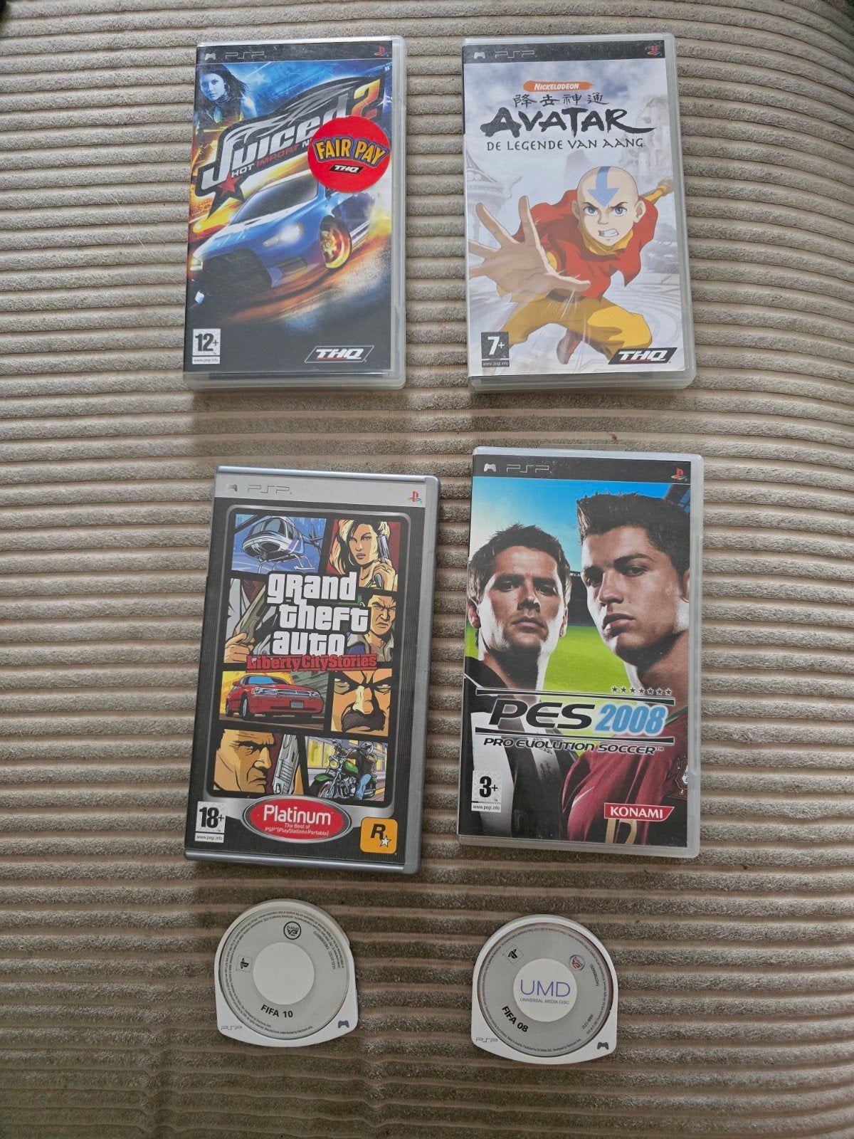 6 PSP Spellen: FIFA, GTA, PES, Juiced 2, Avatar, Gebruikt, 1 speler, Ophalen of Verzenden, Vanaf 3 jaar
