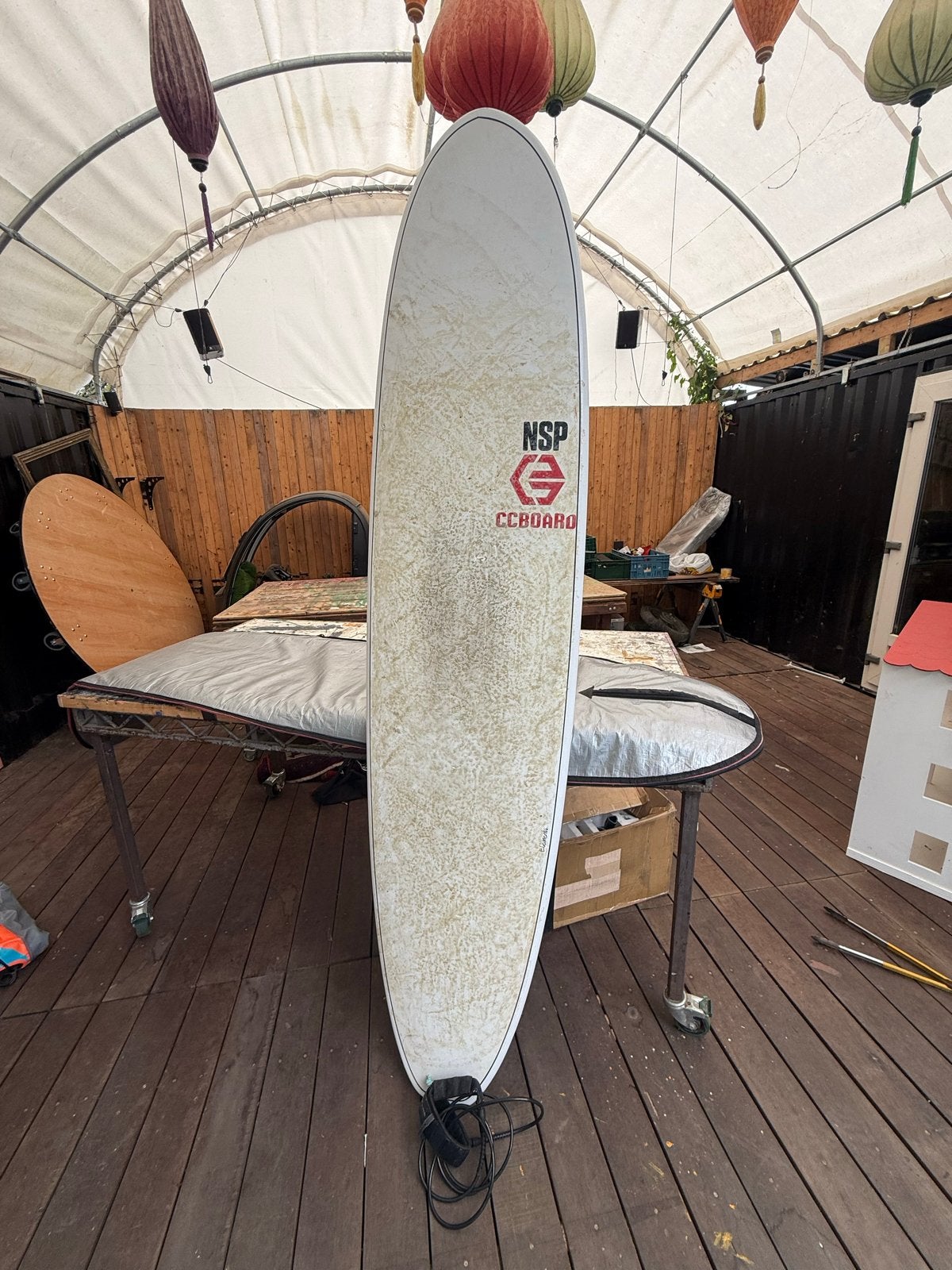 NSP Longboard 8'0" met boardbag, leash en vinnen, Ophalen of Verzenden, Gebruikt, Longboard, Met vinnen