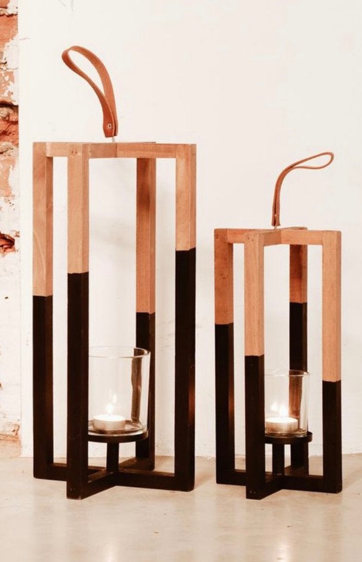 Houten lantaarn Senza - nieuw, Ophalen of Verzenden, Nieuw, Glas, Lantaarn