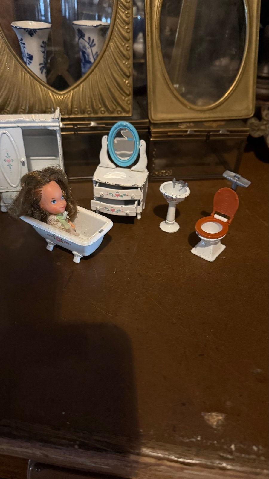 Vintage Mattel Inc 1980 Poppenhuis Badkamer Set, Ophalen of Verzenden, Gebruikt, Toebehoren