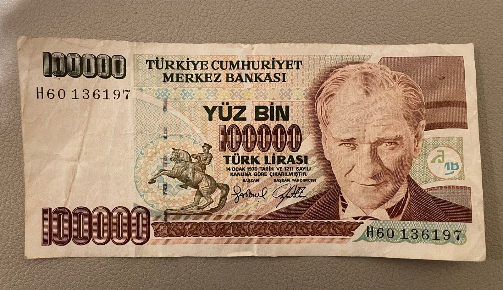 Turkse Lira biljet 100.000 Atatürk, Verzenden, Overige landen, 100 euro, Los biljet