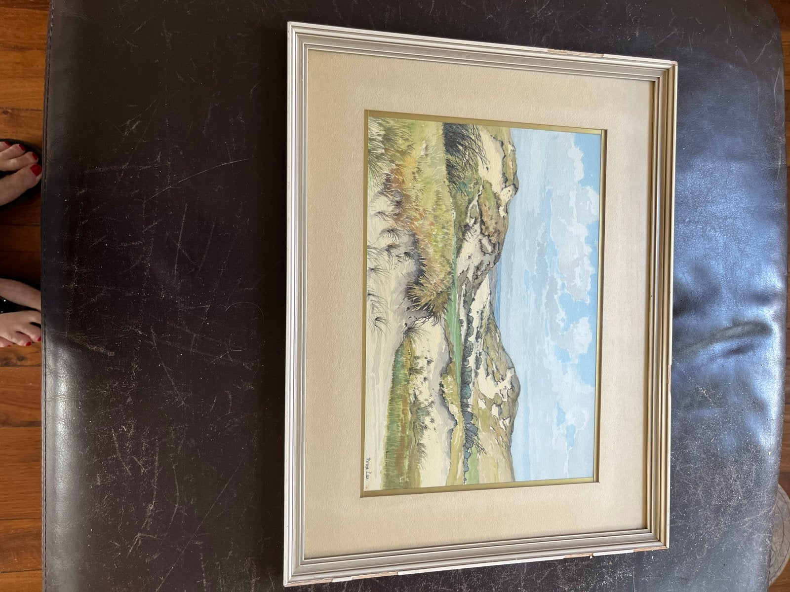 Schilderij van een kliflandschap, ingelijst, Antiek en Kunst, Ophalen, Realistisch, Landschap, Aquarel