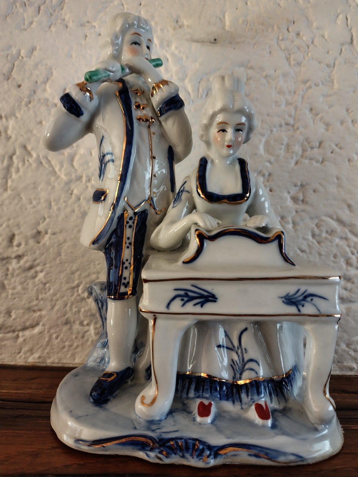 Porseleinen beeldje: muzikanten duo, vintage, Ophalen of Verzenden, Zo goed als nieuw