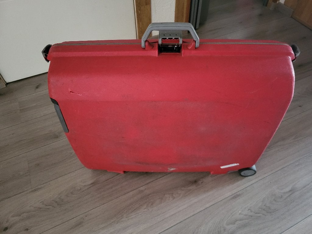 oude Samsonite hardshell koffer in rood, Ophalen, Gebruikt, Hard kunststof, Slot
