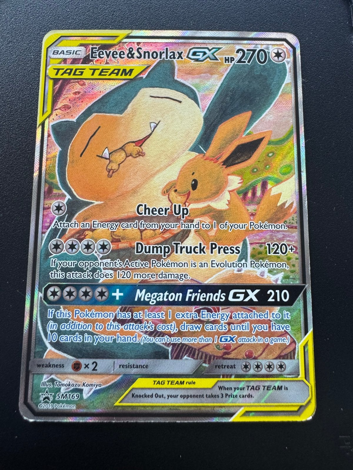 Eevee & Snorlax GX (SM 169) Pokémon Kaart - Light Played, Ophalen of Verzenden, Gebruikt, Losse kaart, Foil
