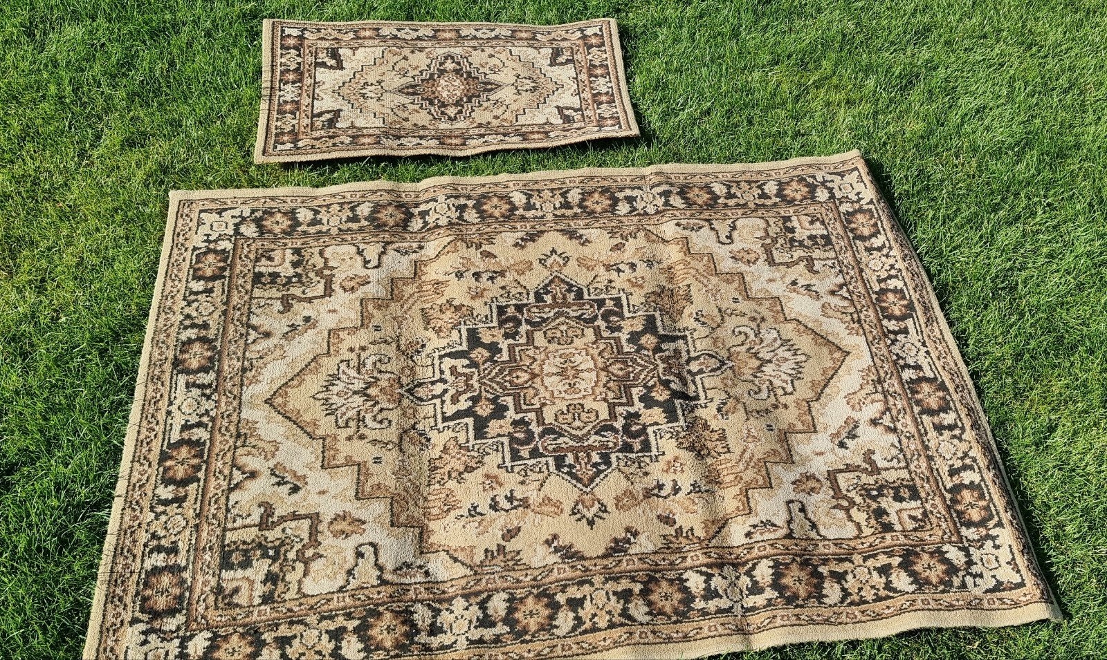 Twee Perzische vintage tapijten - Beige, bruin, Huis en Inrichting, Ophalen, Gebruikt, Perzisch, Bruin