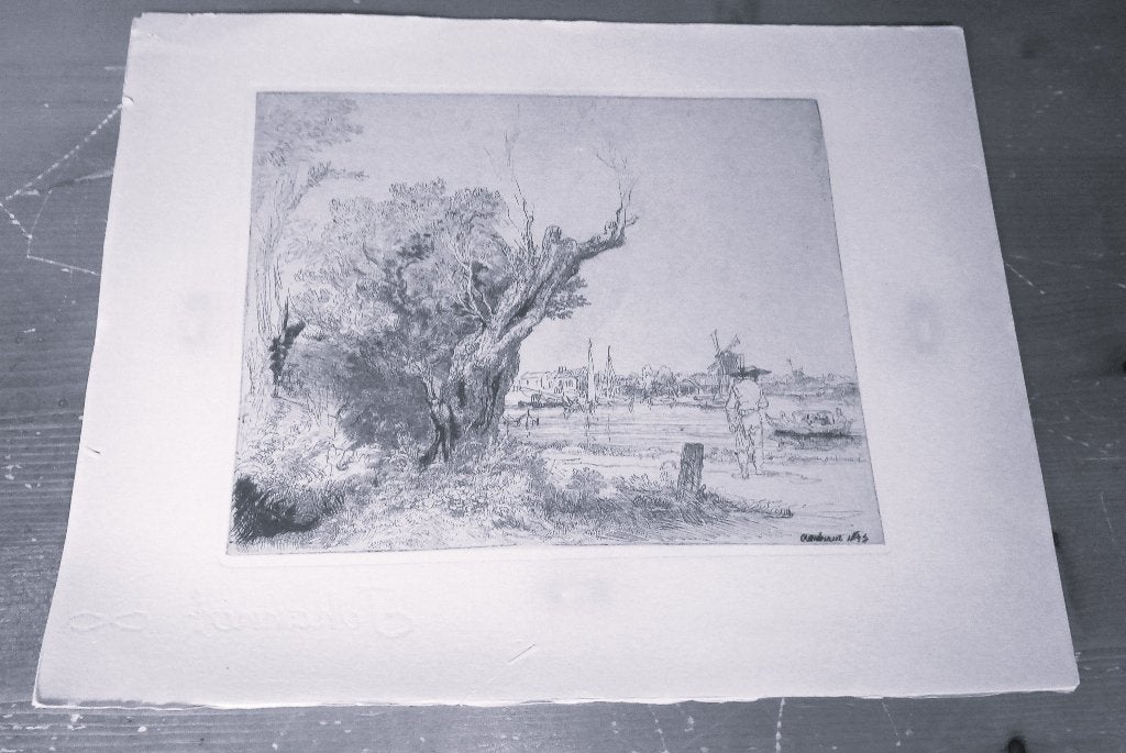 Echte ets van Rembrandt latere druk, Antiek en Kunst, Ophalen of Verzenden, Landschap, Ets